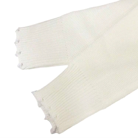 Solid Color Cardigan With Pearl Trimmed Distressed Hem, Long Sleeve Wool - Picture 4 of 5